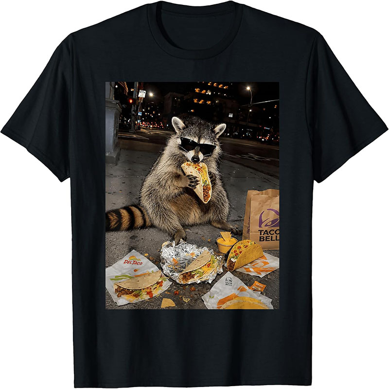 Fashion Street Night - Raccoon Wearing Sunglasses Eating Taco Funny