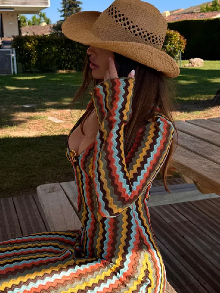 Boho Curvy Maxi Dress Stripes  - Fashion Street Night ulasan dan harga