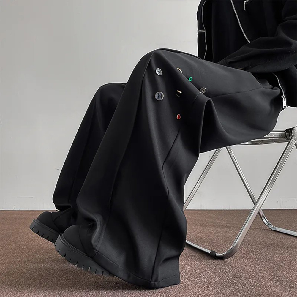 Mens Trousers Button Decoratio - Street Fashion Men 2025 ulasan dan harga