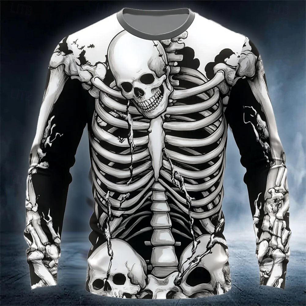 Funny 3D Skull Print Men's T-s - Street Fashion Y2K ulasan dan harga