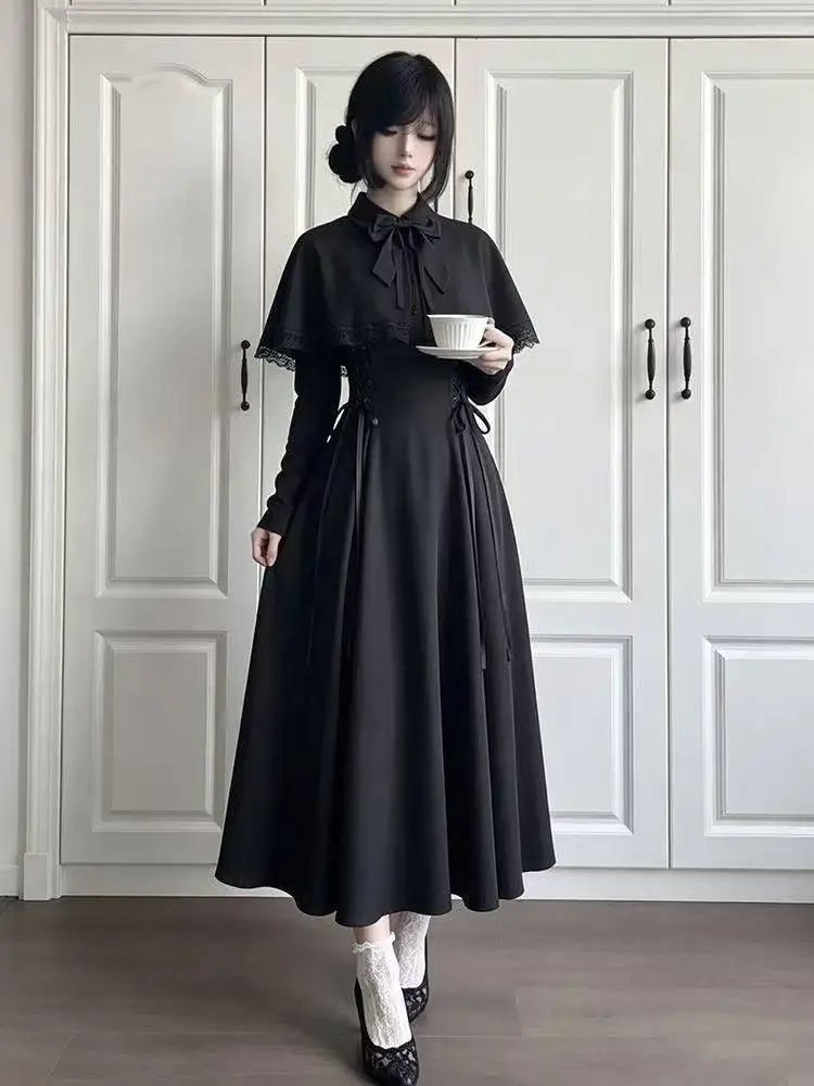 Women Black Gothic Lolita Midi - Fashion Street Night ulasan dan harga