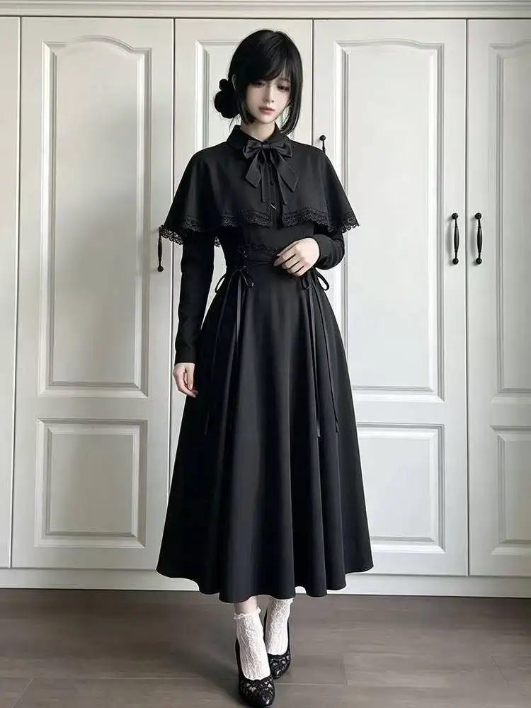 Women Black Gothic Lolita Midi - Fashion Street Night ulasan dan harga