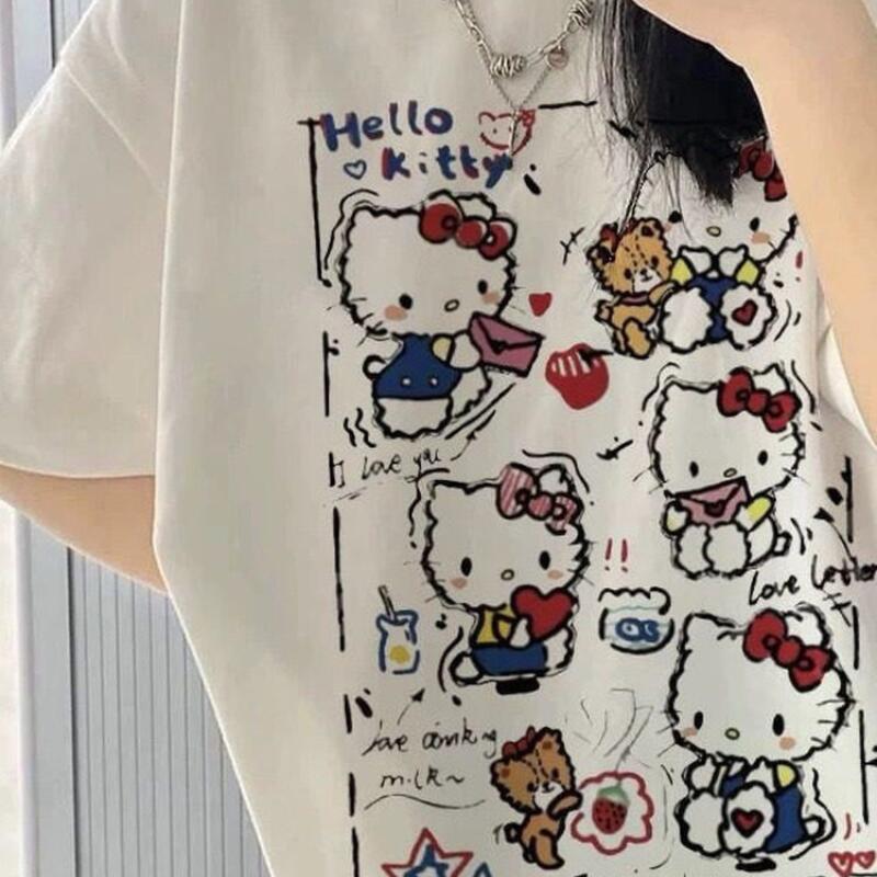 Short-Sleeved Summer Hello Kit - Street Fashion Y2K ulasan dan harga